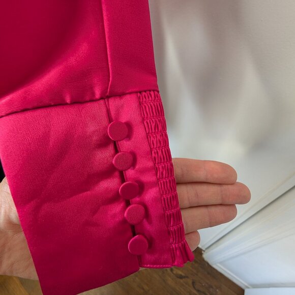 Long Sleeve V-Neck Empire Waist Blouse- Hollywood Pink Sz. 4 - Picture 6 of 15